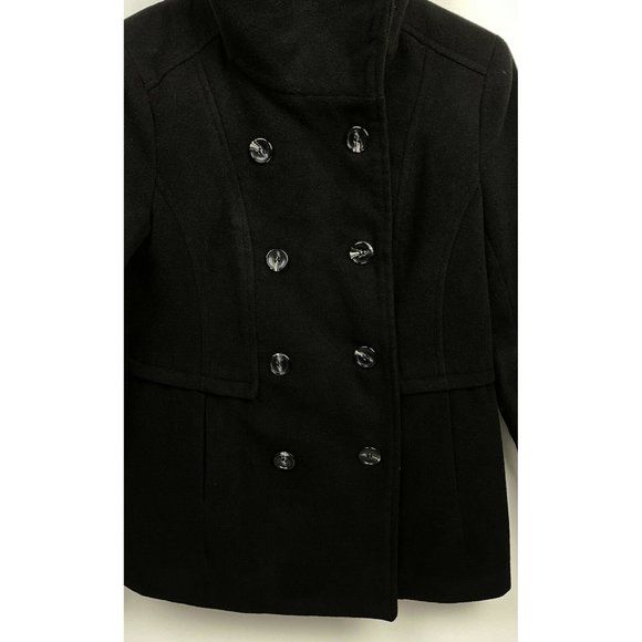 NWT Forever 21 Juniors Black Small Long Sleeved Collared Breasted peacoat Coat S - Picture 7 of 12